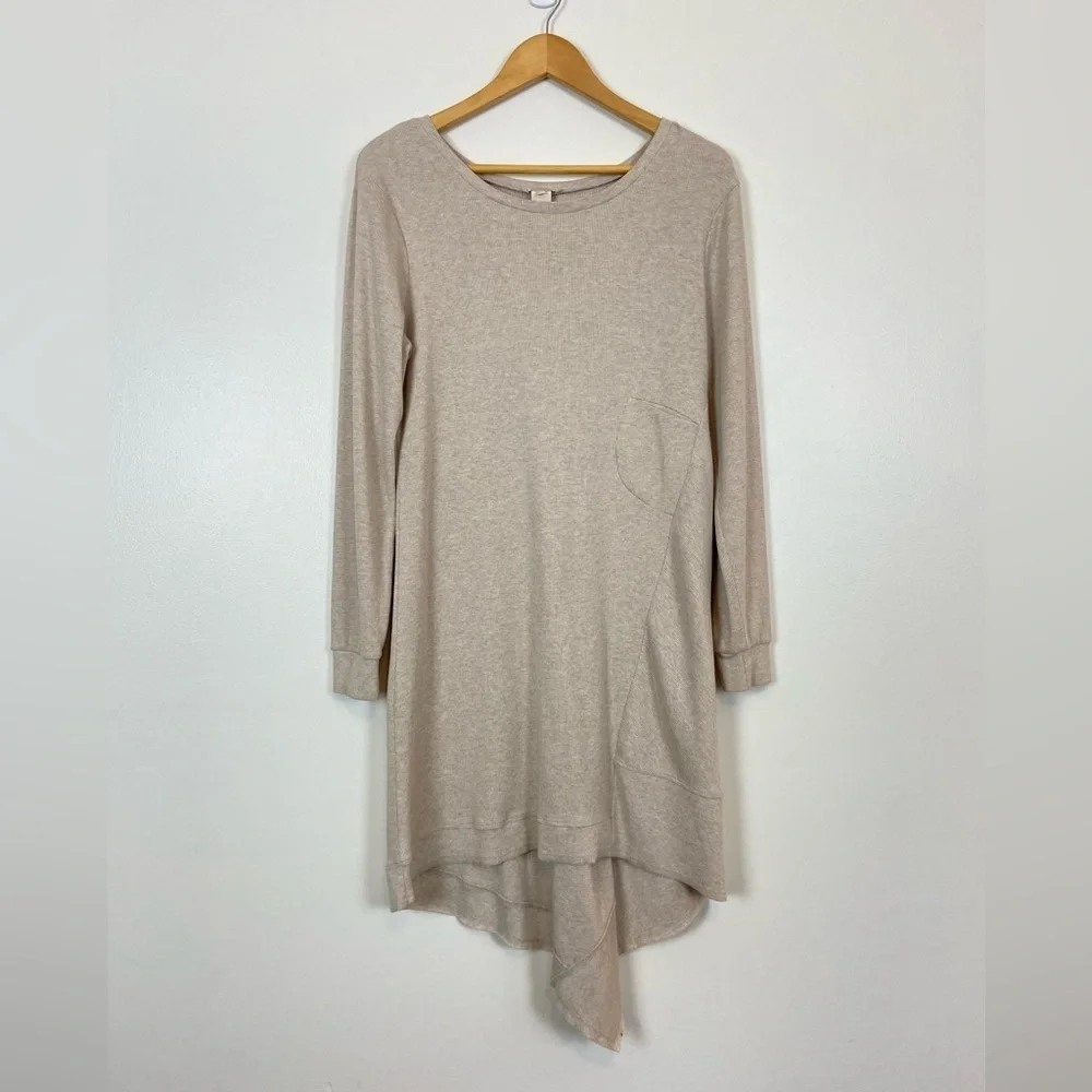 Sundance Thea Cream Asymmetrical Hem Long Sleeve Thermal Knit High Low Dress - Picture 11 of 13